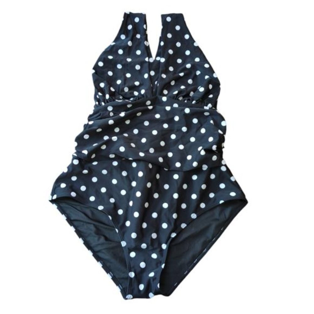NEW Black and White Polka Dot One Piece Swimsuit Women's XL